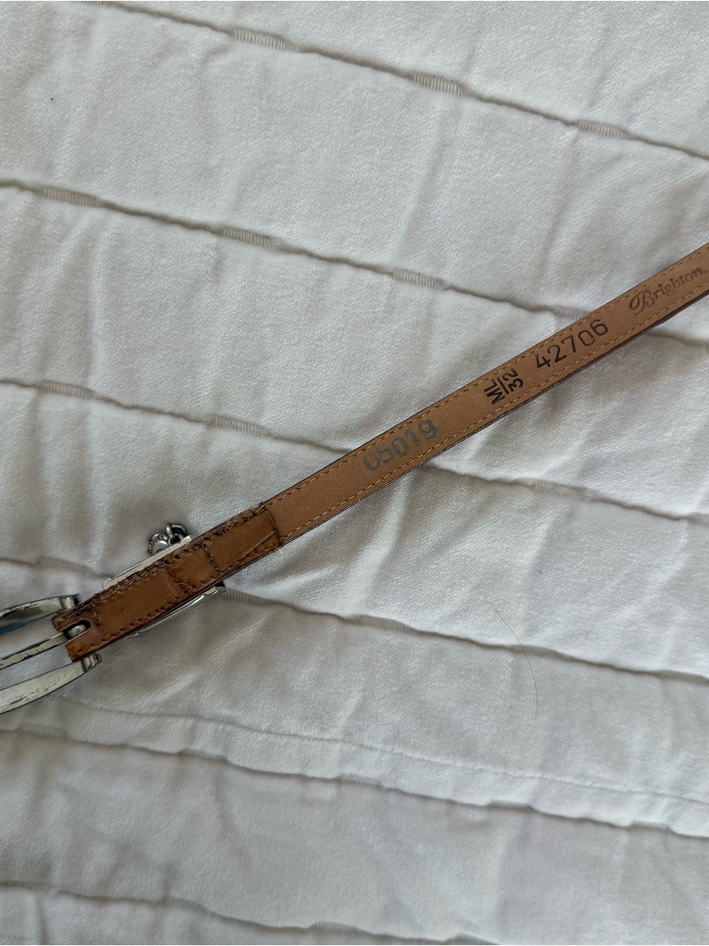 Vintage Brighton Skinny Belt Size M L 32 Brown Croc Embossed Leather Western - Picture 4 of 7